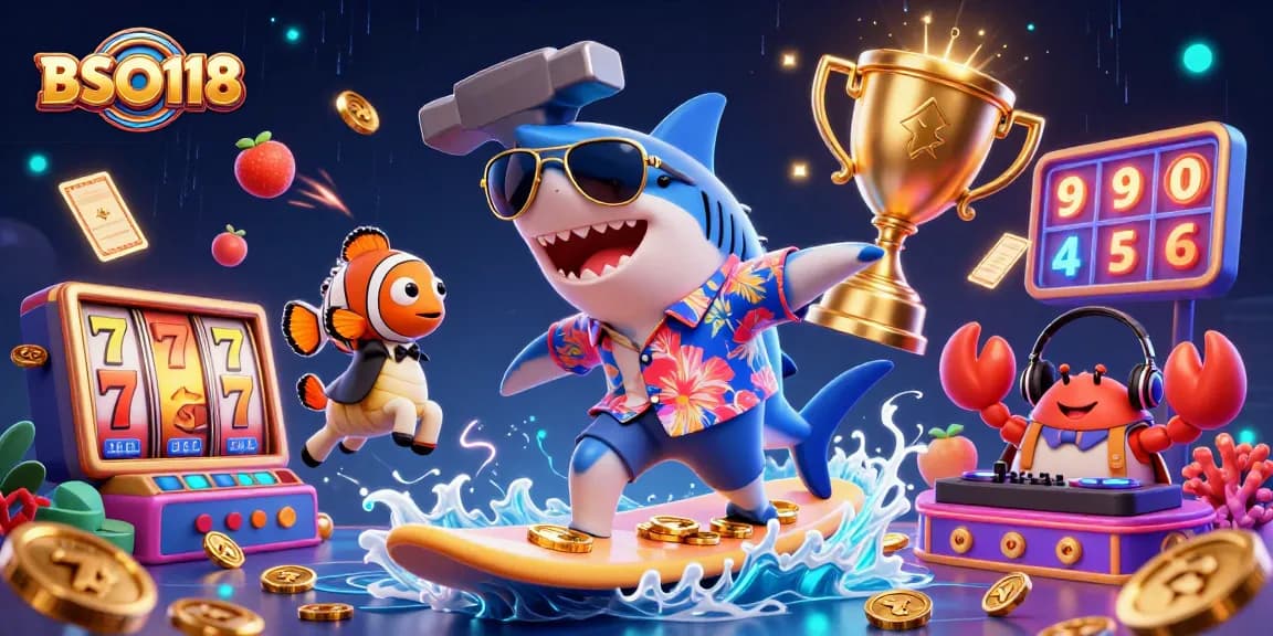 Engage with BSO118's thrilling slot adventure featuring a shark and casino elements!