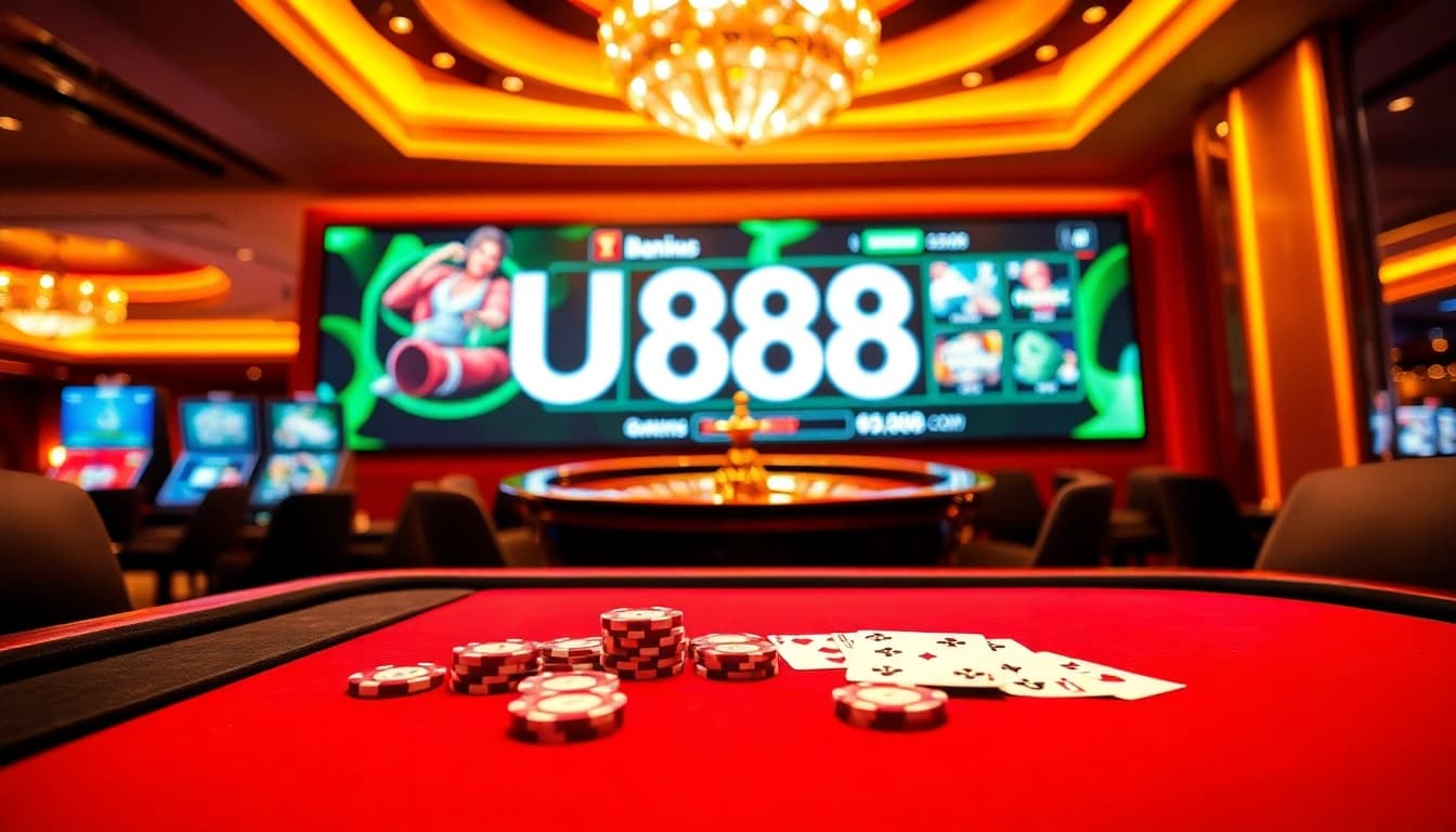 U888 players enjoying an immersive experience at a luxurious casino table.