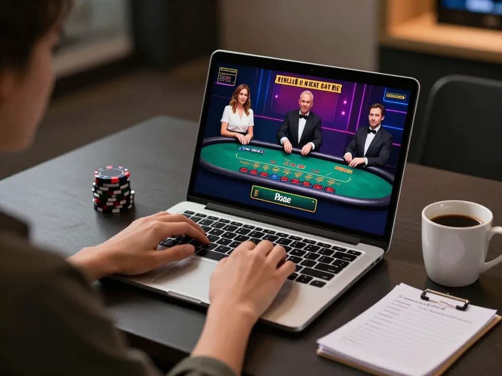 Engaging player enjoying a live dealer game on 789BET from the comfort of their modern setup.