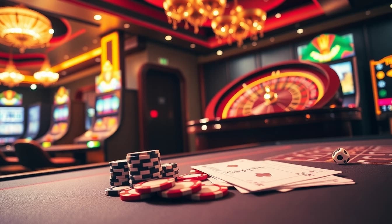 Experience the luxury of say88 casino with shining poker chips and vibrant gaming tables.
