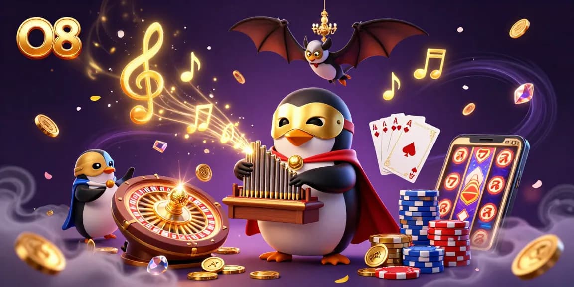 Experience thrilling moments with O8 as cartoon characters engage in dynamic casino action.
