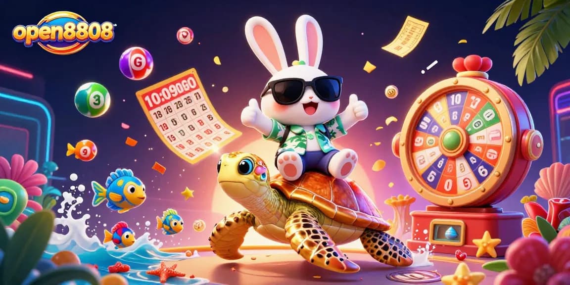 Join the excitement at open8808 with a lucky rabbit and golden turtle during a thrilling casino adventure.
