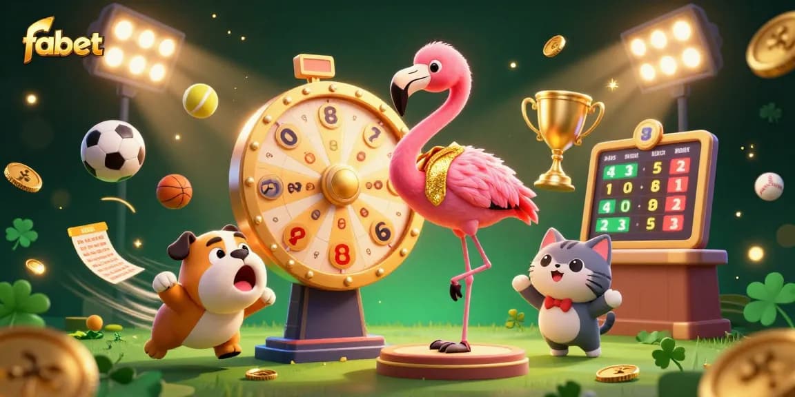 Experience thrilling wins with fabet's vibrant casino scene featuring a game show host and contest winners.