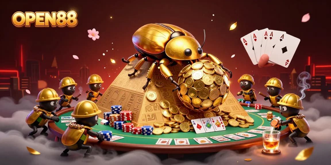 Experience thrilling gameplay at OPEN88 with dazzling gold coin treasures and spirited beetles in action.