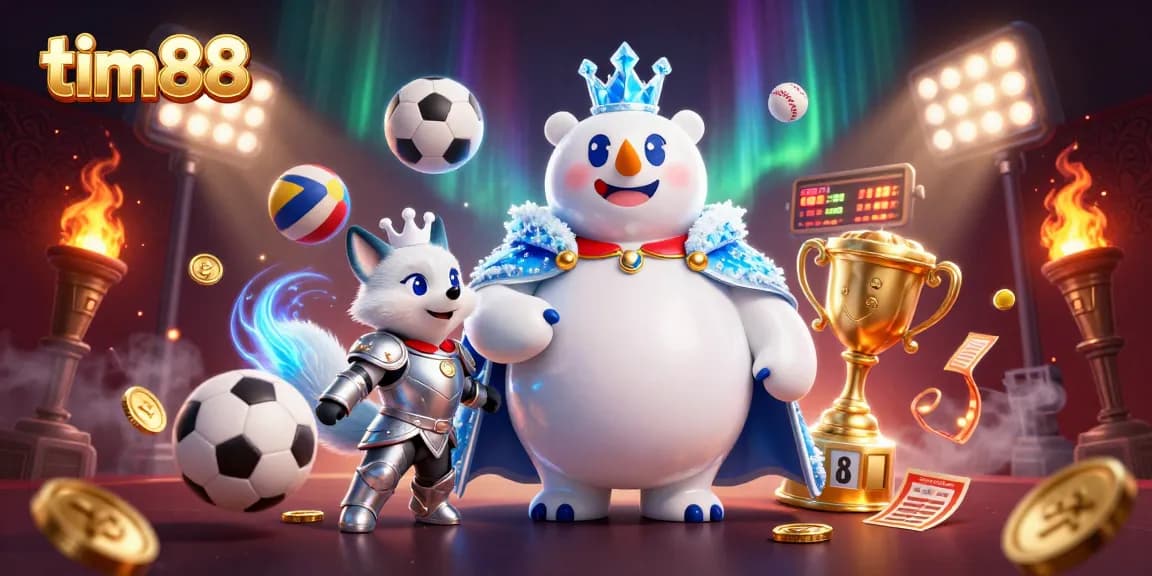 Engage with thrilling bets at tim88, featuring a lively casino scene with winning sports elements.