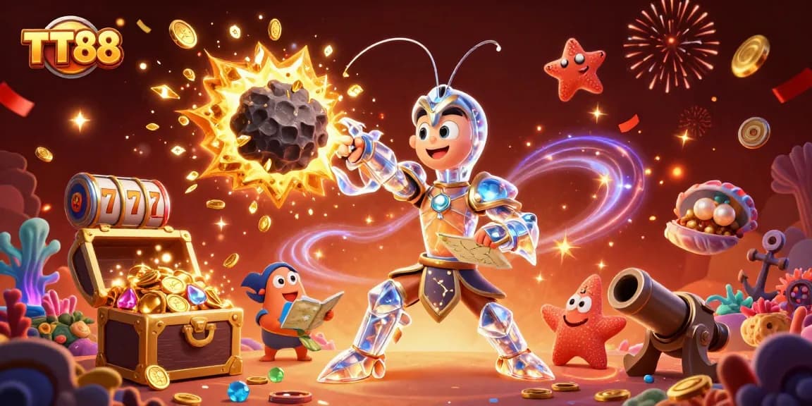 Experience the thrill of TT88 as the galactic samurai mantis shrimp blasts through gems and slot reels in an exhilarating casino adventure.