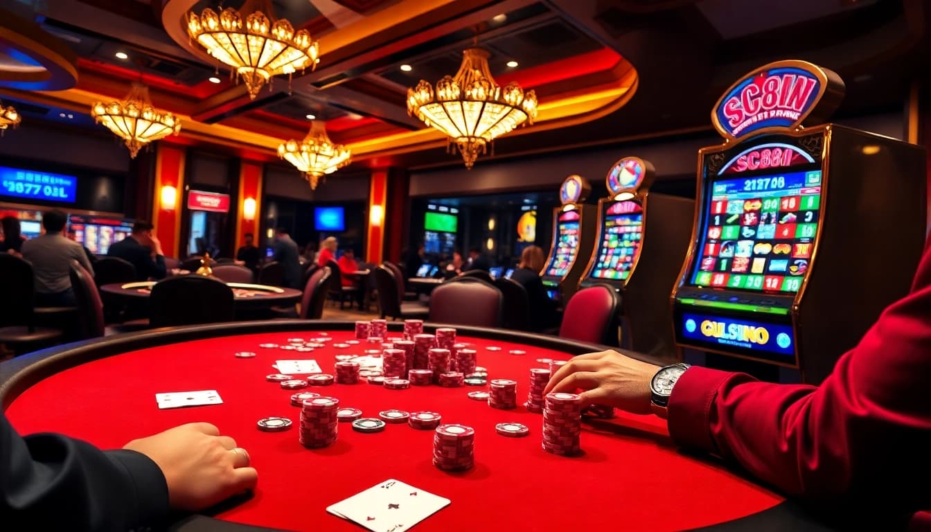 Experience thrilling gameplay at SC88 with vibrant poker action and luxurious casino elements.