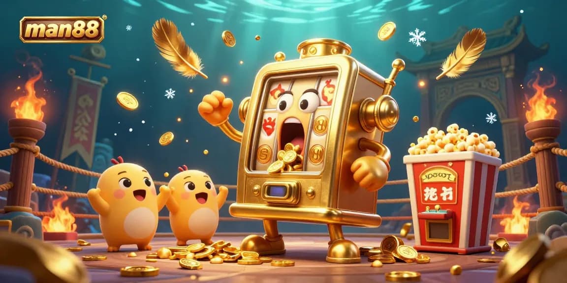 Experience thrilling wins at man88 with a vibrant, celebratory slot machine jackpot scene.