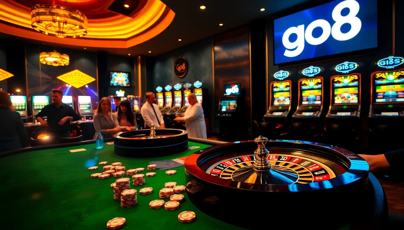 Experience the excitement of gambling at go8 with vibrant casino tables and engaging players.