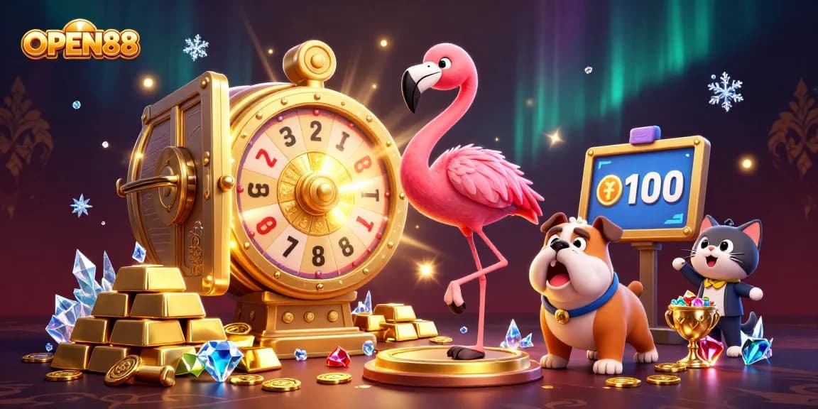 OPEN88 casino excitement with a game show host and thrilling prize reveal in a sparkling environment.