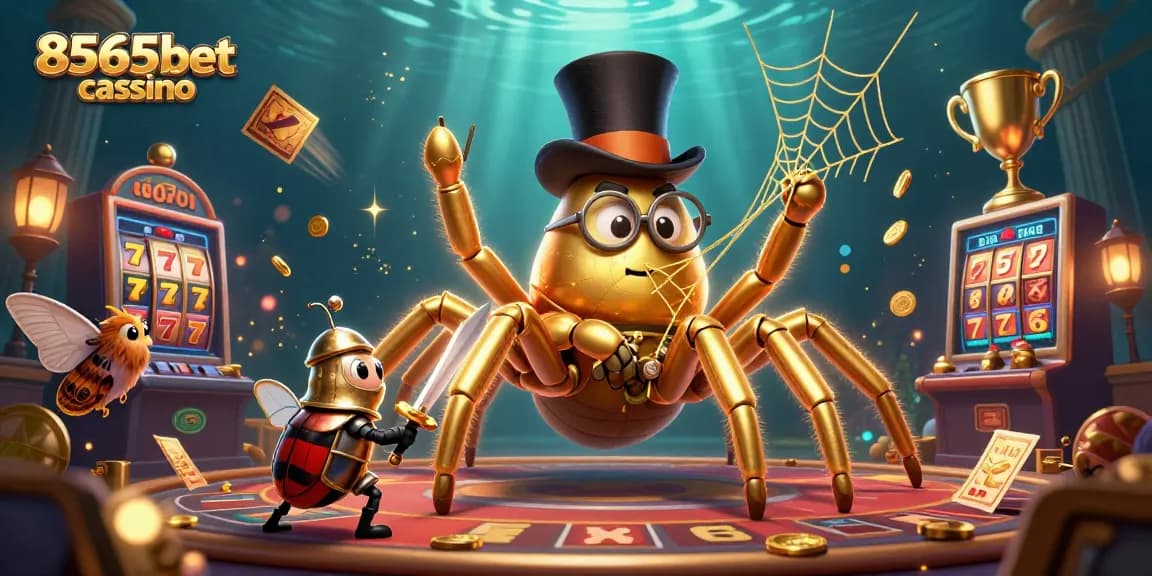 Veja a emocionante cena do cassino 8565bet com uma tarântula dourada e um cavaleiro inseto em ação.