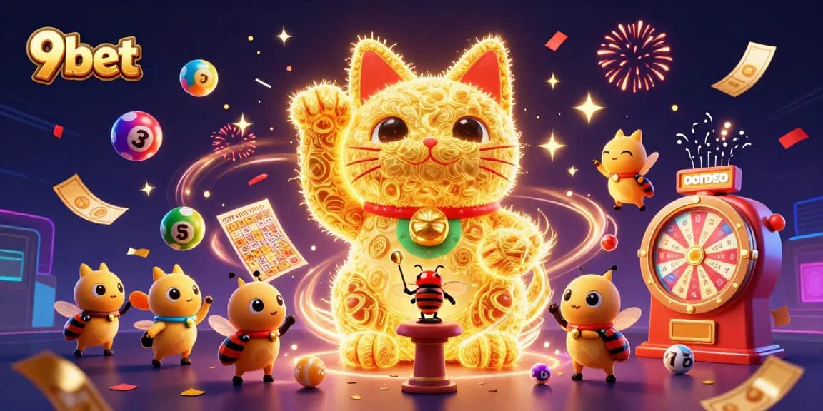 Experience the excitement of winning with 9bet's colorful casino symbols and dynamic lottery elements.