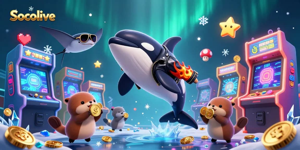 Socolive engages players with a vibrant underwater casino scene featuring animated characters and arcade game elements.