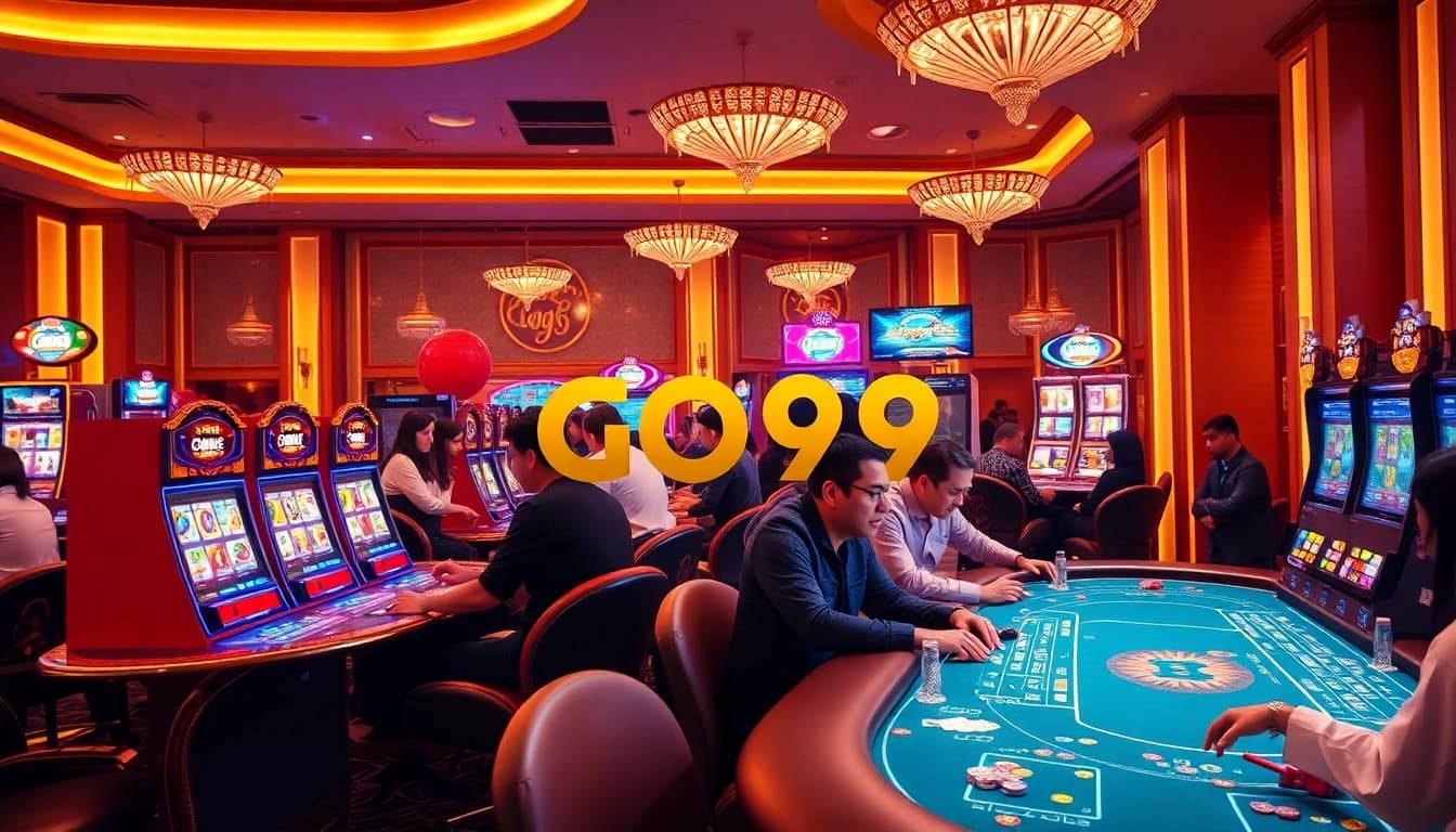Exciting GO99 casino gaming scene with diverse players and vibrant atmosphere.