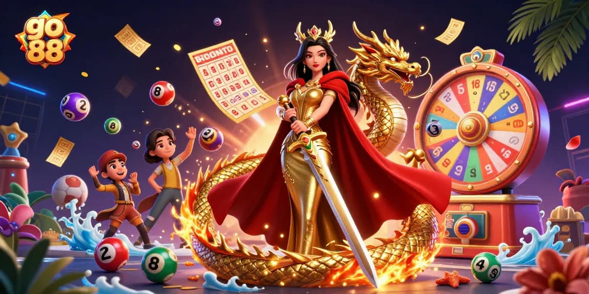 Experience thrilling gaming at go 88 with vibrant lottery elements and a captivating queen character.