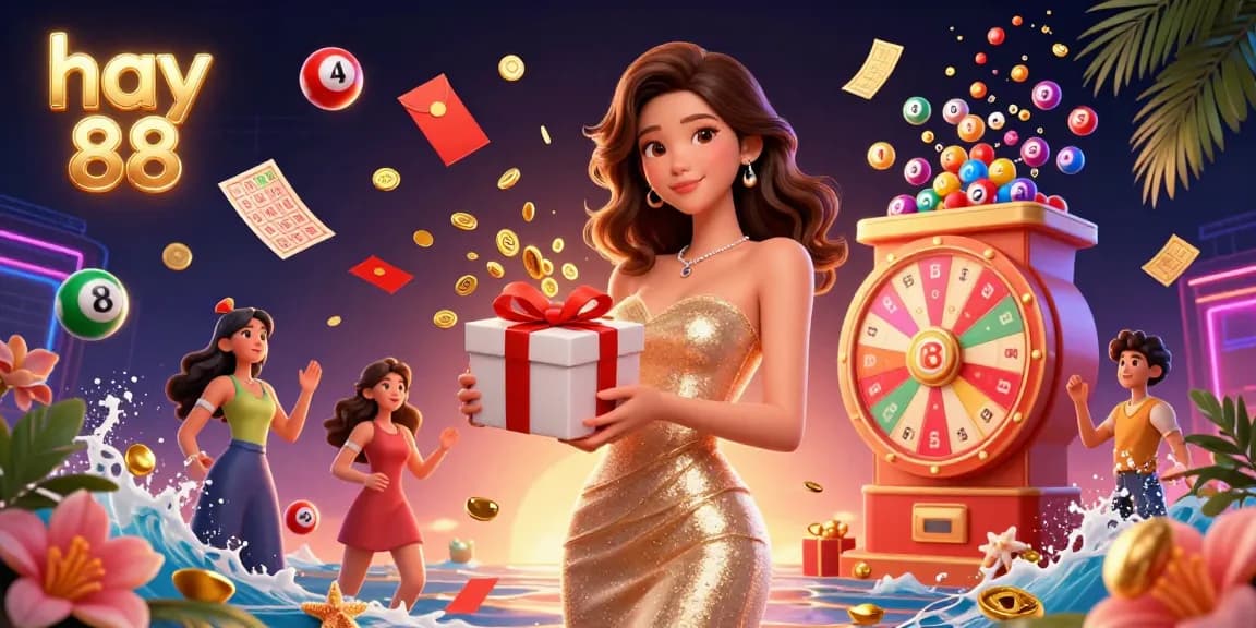 Play exciting games at hay 88, featuring vibrant lotteries and festive casino elements.