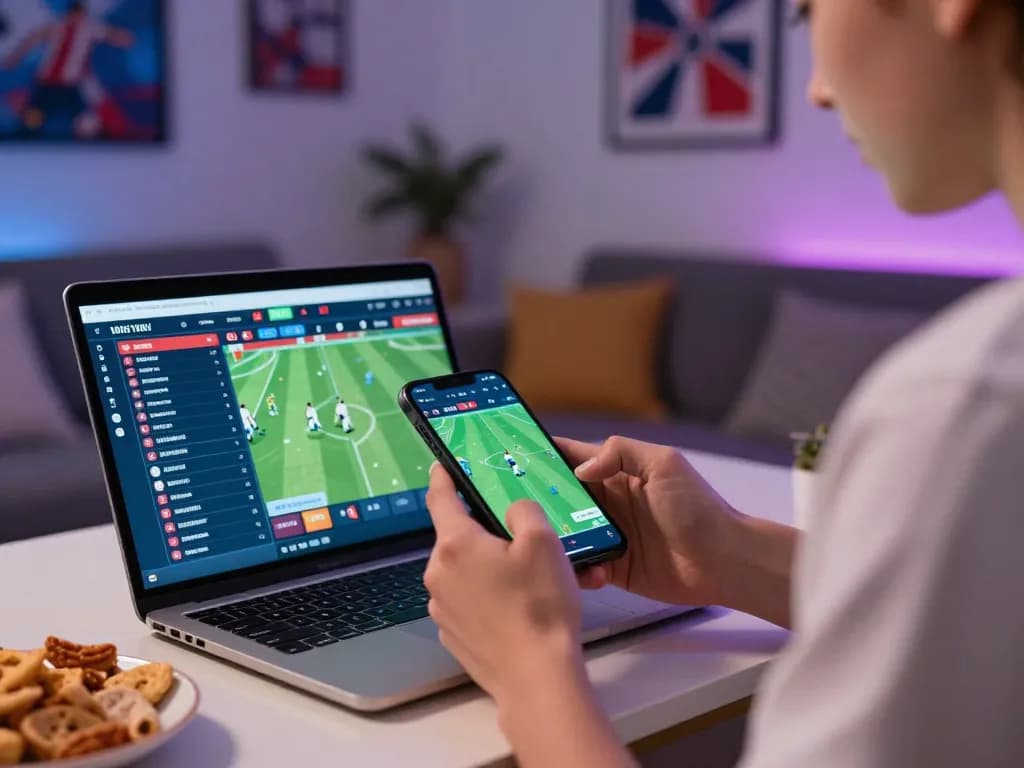 Check live scores on Bongdalu while analyzing sports betting odds in cozy home.