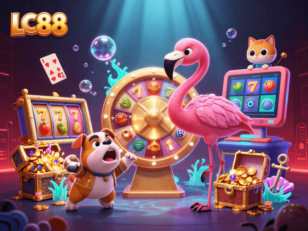 Engage with LC88's thrilling jackpot experience in an exciting 3D casino scene.