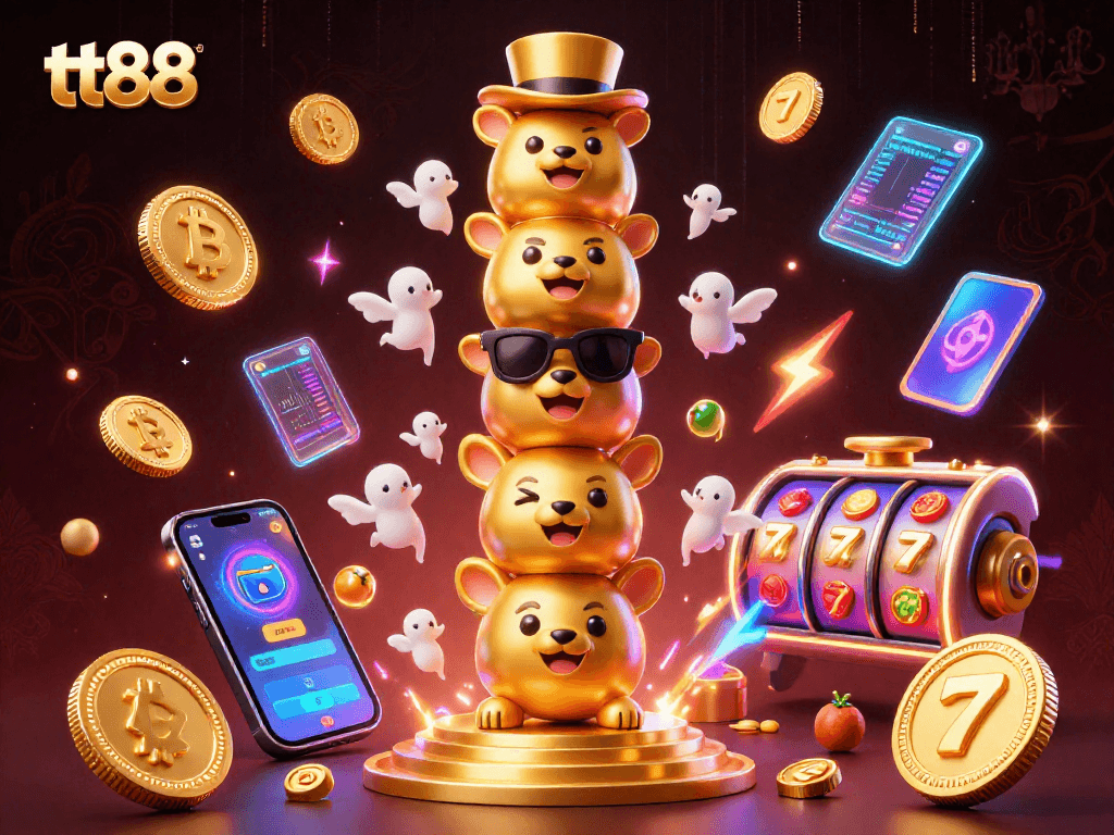 Engage with winning strategies at tt88 through vibrant casino visuals featuring slot reels and crypto elements.