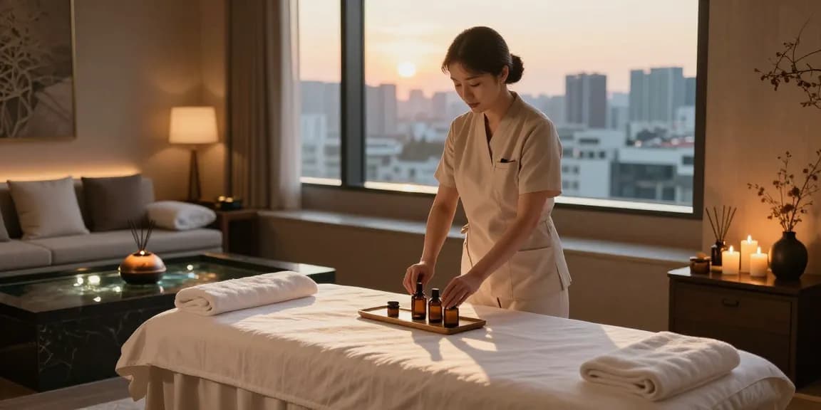 Calming 서울출장마사지 scene with soothing oils and tranquil atmosphere