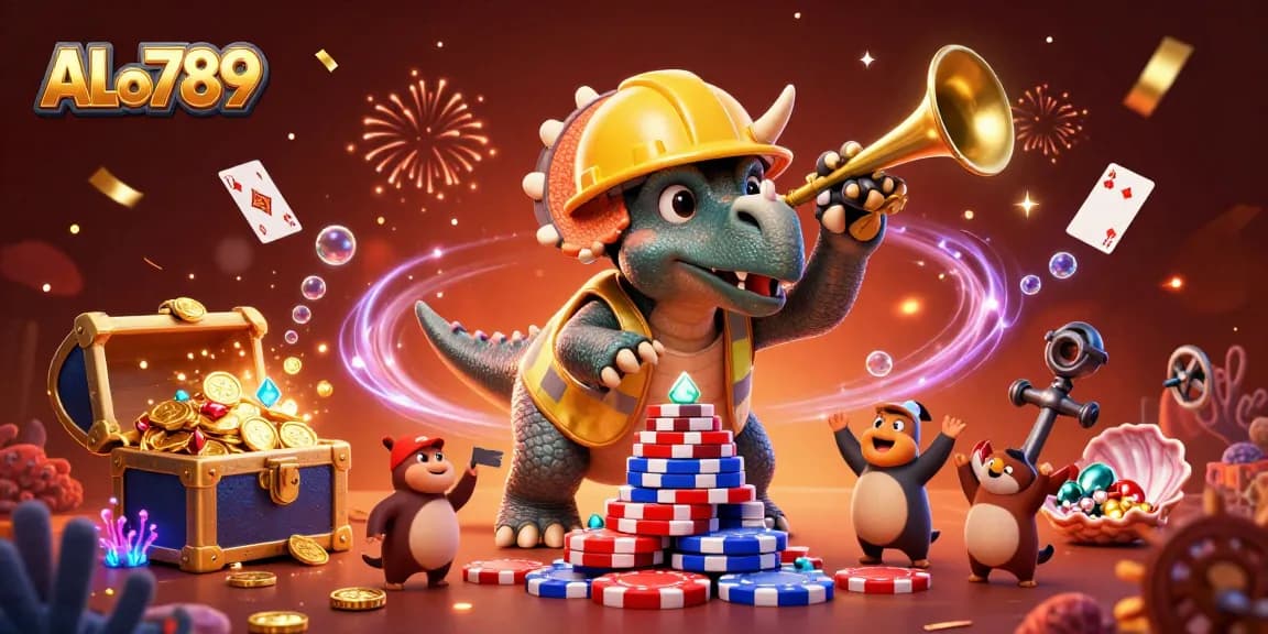 Betting strategies come alive as ALo789 features a 3D triceratops celebrating a poker night.