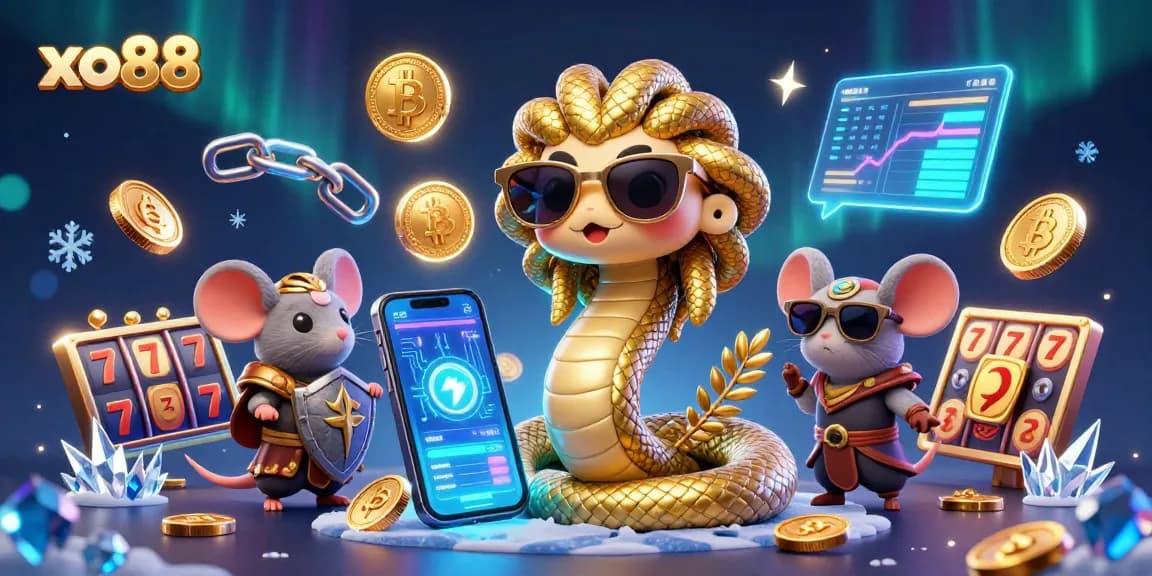 Engage with xo88 through a vivid scene featuring Medusa and a warrior mouse in a packed casino universe.