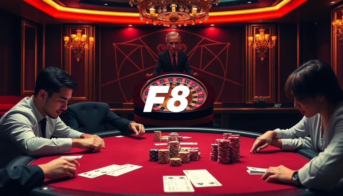 Experience the excitement of F8 bet at a luxurious casino table with vibrant chips and strategic gameplay.