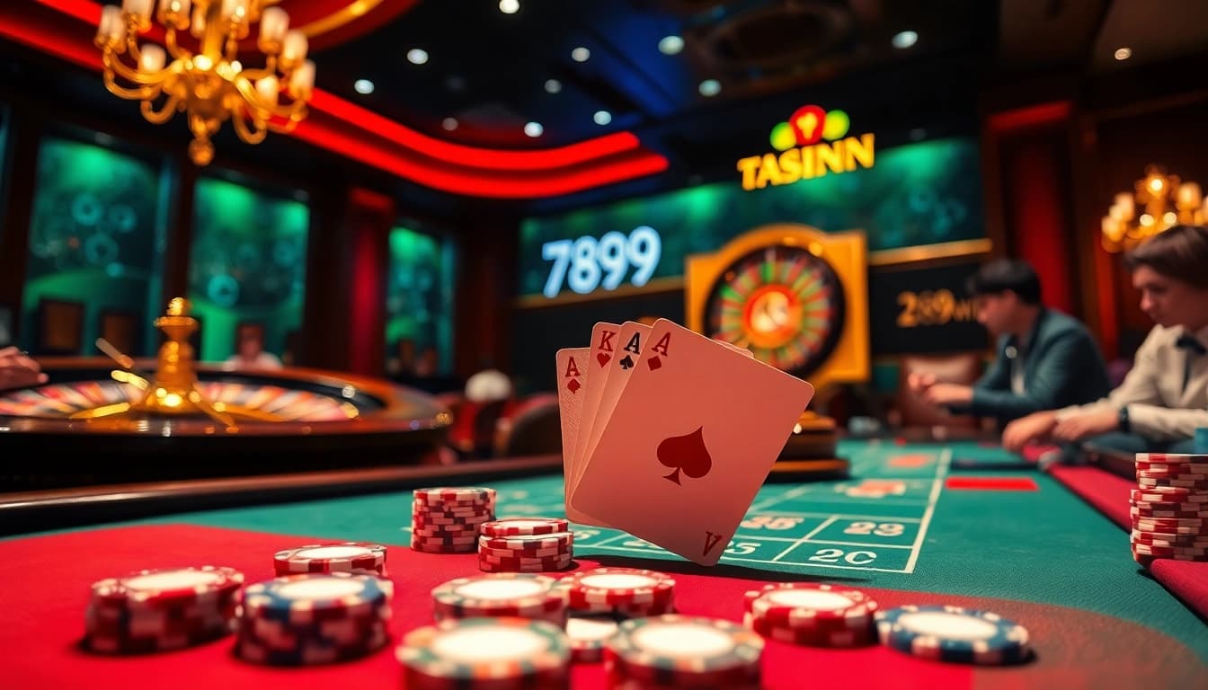 Exciting gambling scene at 789win with vibrant game tables and engaged players.