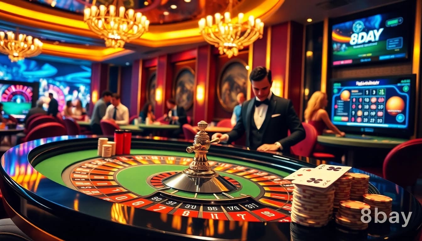 Experience the thrill of winning at 8day's luxurious casino and vibrant roulette table.