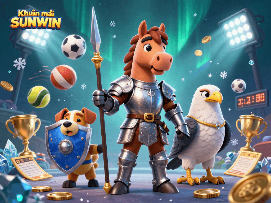 Engage with Khuyến mãi SUNWIN by experiencing thrilling sports betting adventures featuring knights and a squire.