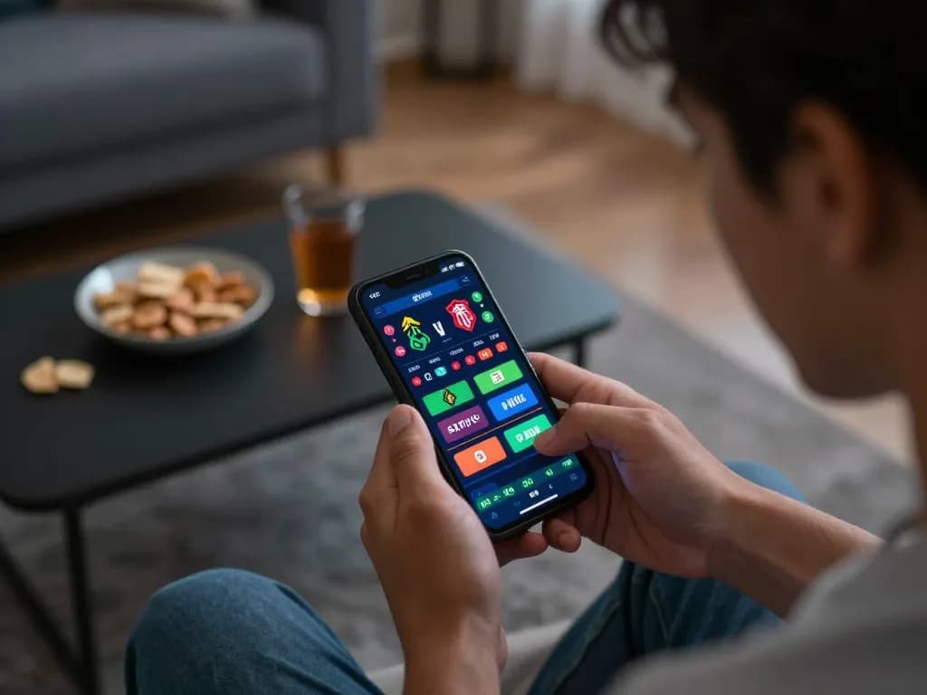 Engaging in online sports betting with five 88 app during a lively evening at home