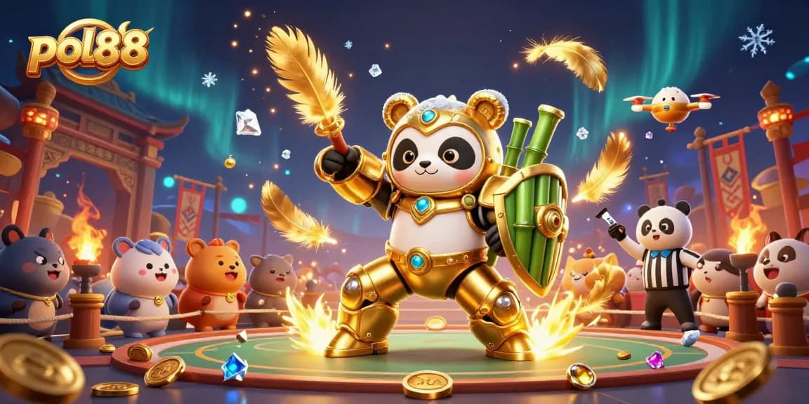 Rasakan keseruan bermain di pol88 dengan panda emas dan robot tempur dalam arena yang meriah.