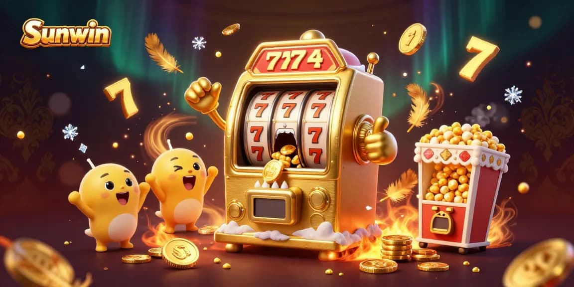 Win big with Sunwin's exciting slots in this dynamic casino illustration.