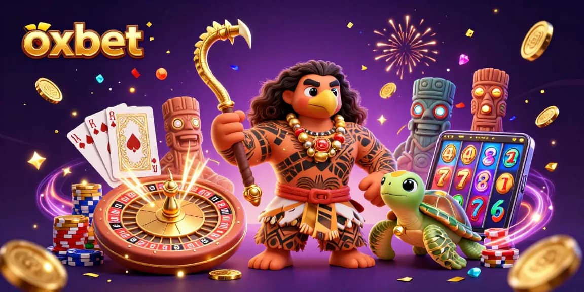Win at oxbet with an ultra-detailed 3D illustration featuring dynamic casino elements and vibrant characters.