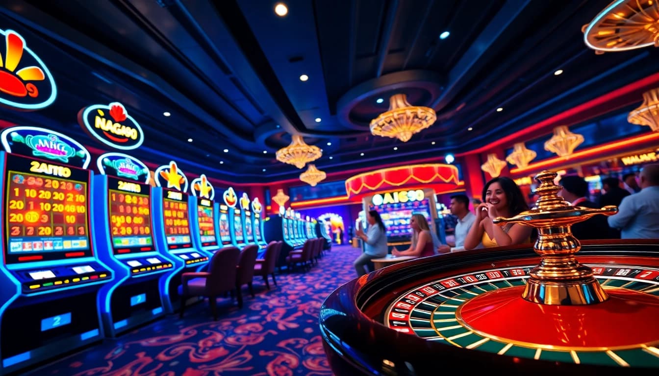 Naga99 online gambling experience with vibrant slot machines and casino elements.