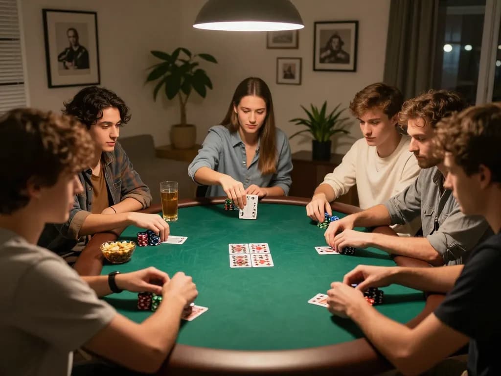 Teman bermain poker bersama di rumah, menangkap kegembiraan strategis permainan higgs777.