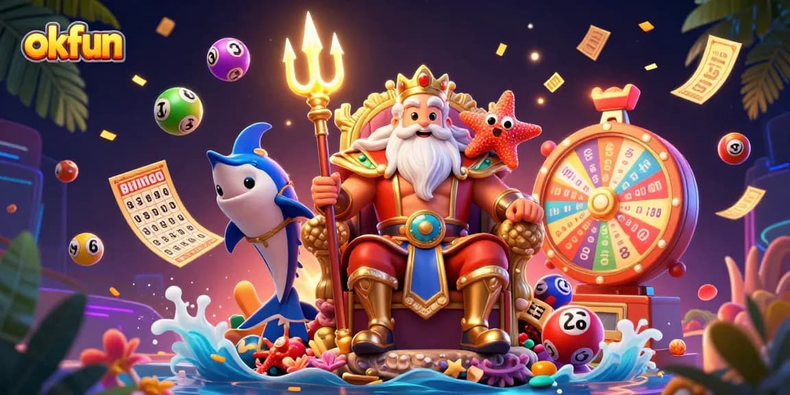 Experience thrilling gameplay with okfun's vibrant lottery scene featuring Neptune and playful elements.