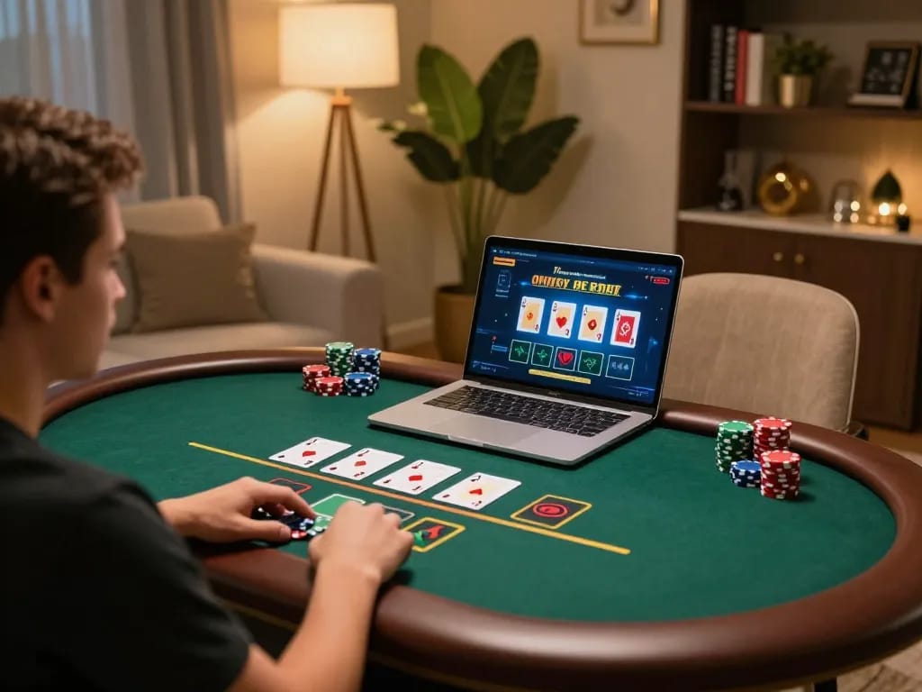Engaged player at lu88.com live dealer blackjack game, showcasing strategic card decisions