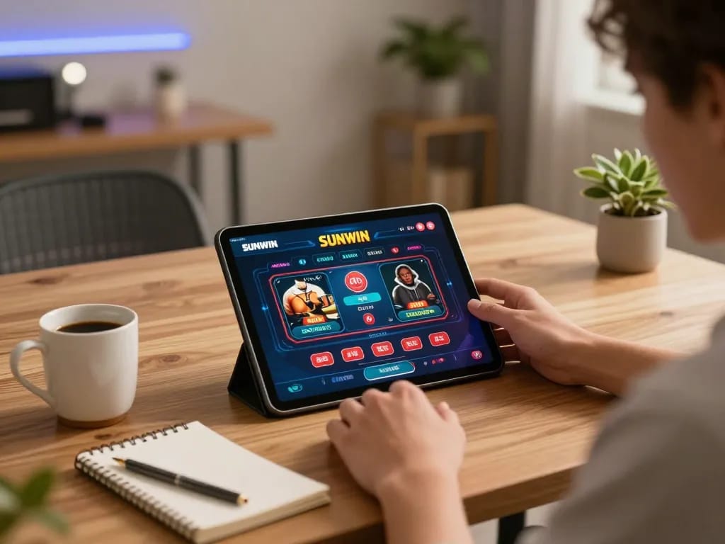 SUNWIN app interface displayed on tablet while engaging in online casino gaming