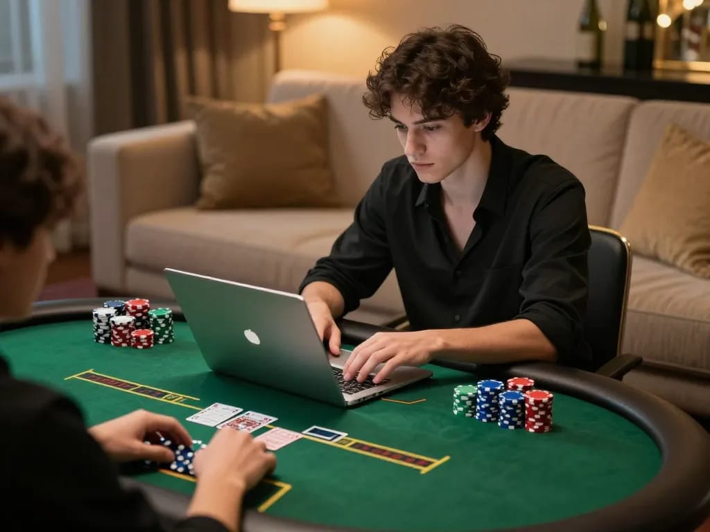 Engaging gaming session with tai vin88 on a laptop accentuating strategic betting insights and personal ambiance.