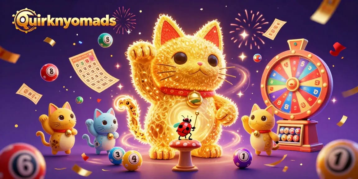 Engage with quirkynomads in this vibrant lottery celebration, showcasing lucky symbols and dynamic prizes.