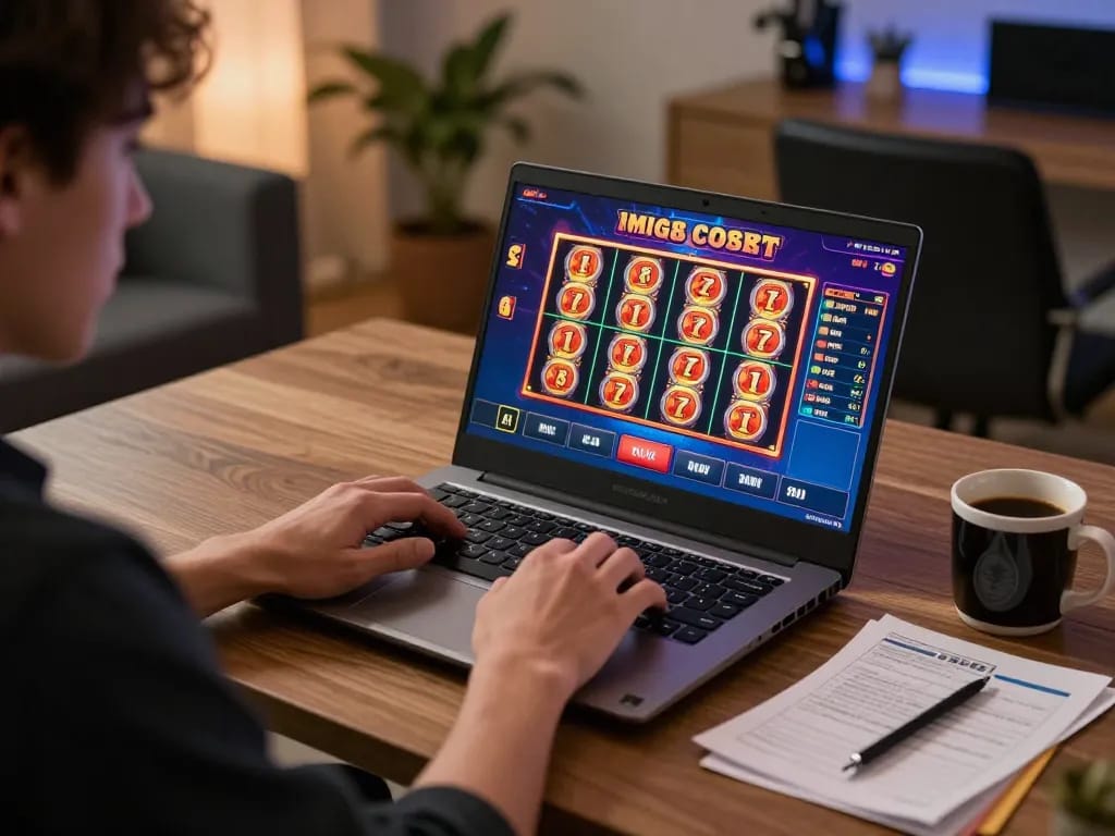 Engaging moment at mig8 casino with a player focused on online slot gameplay
