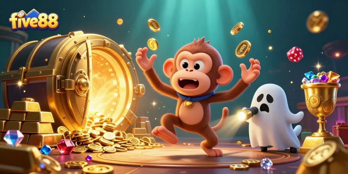 Experience five88's enchanting casino adventure with an invisible monkey juggling treasures and a ghost-hunter puppy.