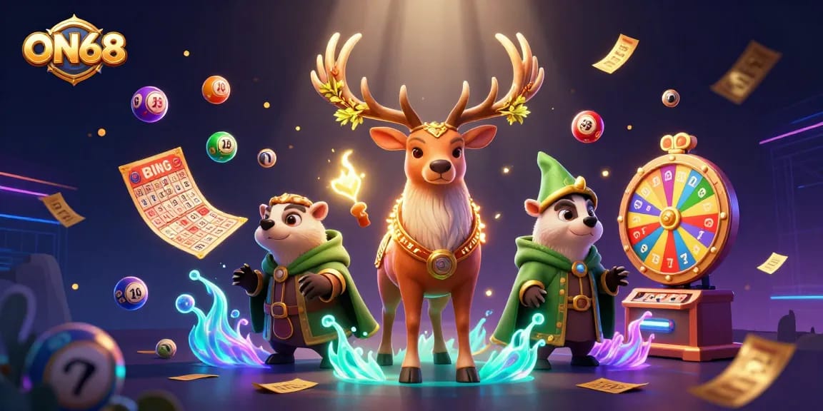 Join the excitement at ON68 with colorful lottery elements and magical characters!
