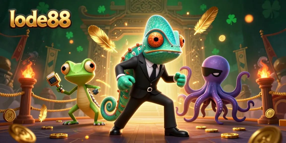 Experience thrilling gameplay at lode88 with animated characters amidst rich casino elements.