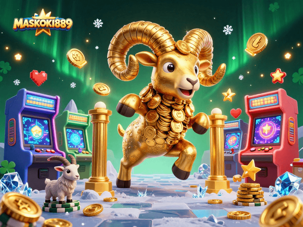 Engage with fun gaming elements in the MASKOKI889 3D casino scene filled with vibrant characters and dynamic visuals.