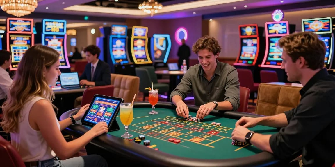 Players enjoying games at non-UK casinos at https://sssk.org.uk, featuring vibrant atmosphere and diverse gaming options.