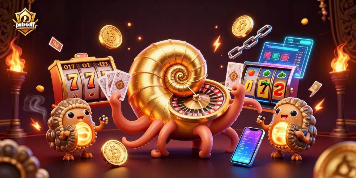 Experience thrilling casino action with patroloff's stunning slot games featuring a magical nautilus and golden elements.