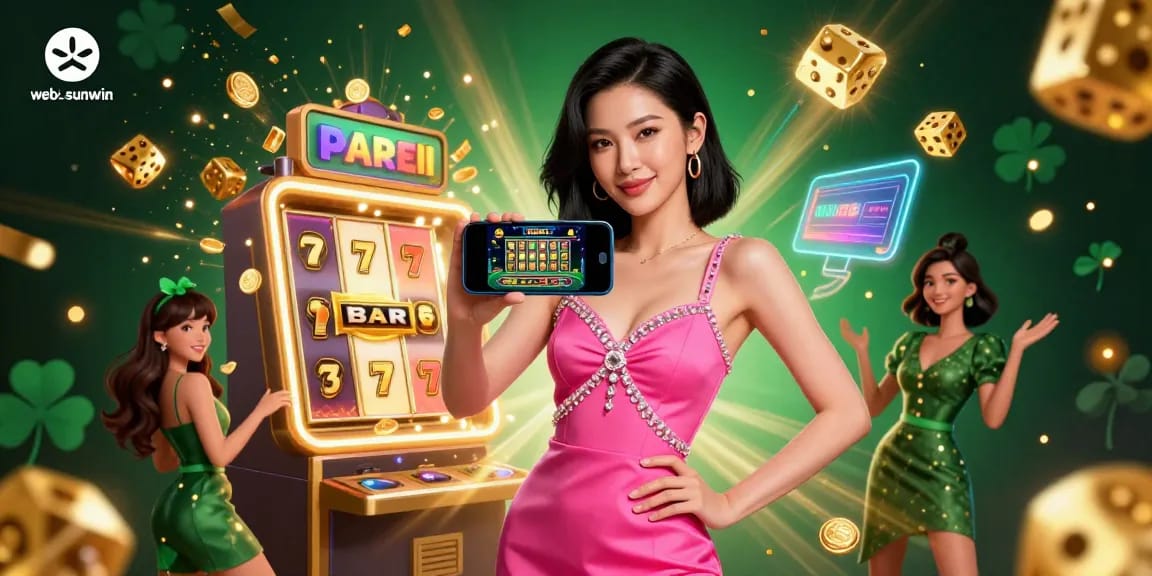 Experience the excitement of web sunwin with a stunning 3D digital illustration showcasing a lively casino scene.