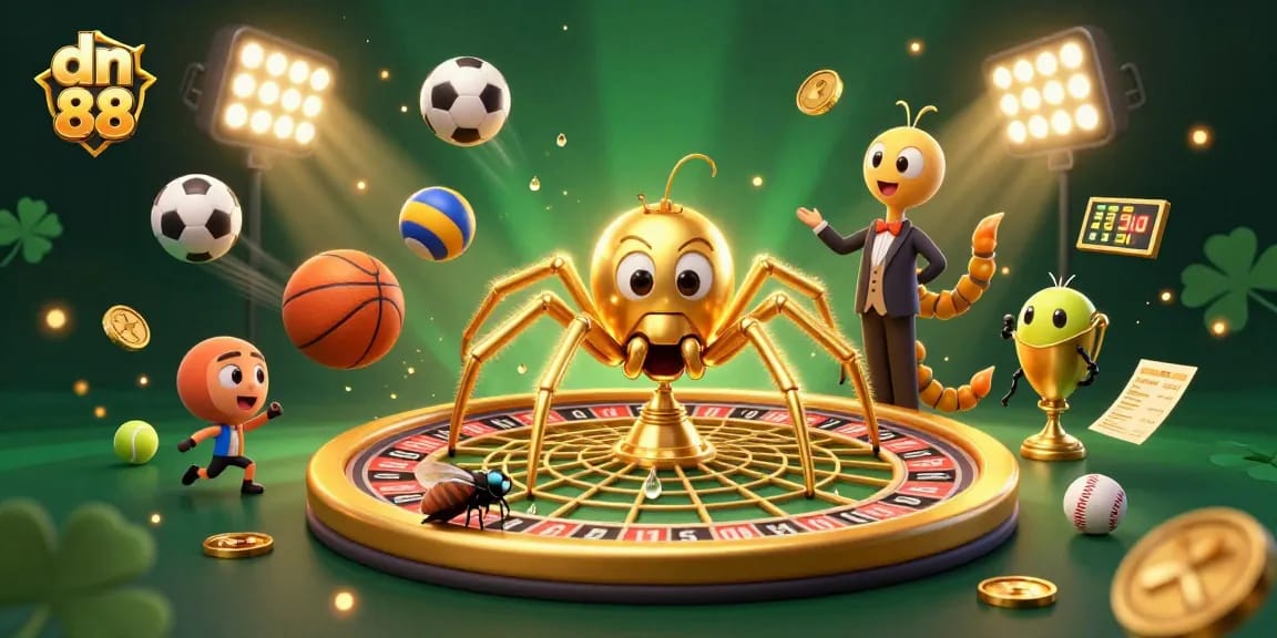 Engage with dn 88 while betting nervously at a roulette-themed web spun by a quirky spider.